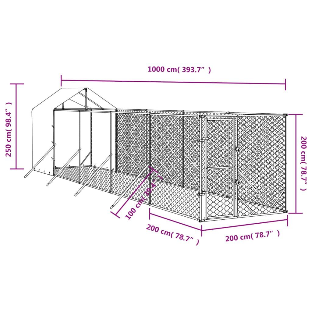 vidaXL Perrera de exterior con toldo acero galvanizado plata 2x2x2,5 m, , large Imagen numero 10